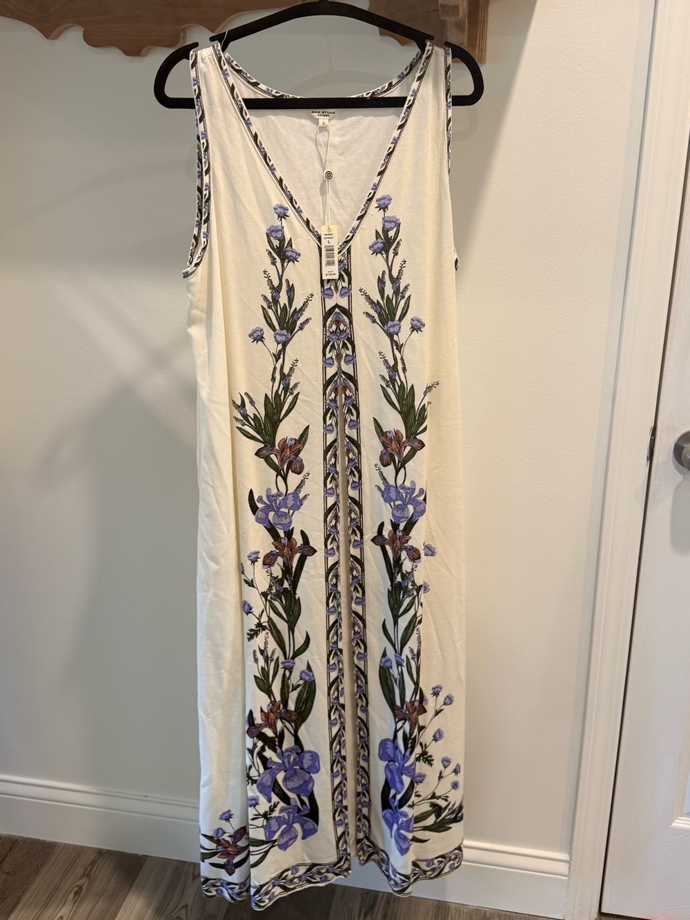 Max Studio Cream Maxi Dress with Blue Floral Print